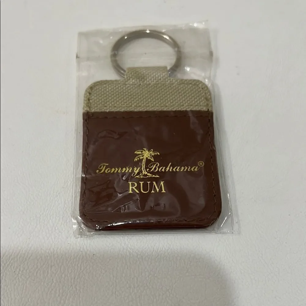 Tommy Bahama Rum Tan Brown Silver Leather Canvas Key Ring 3 1/2 Tall 2 In Wide